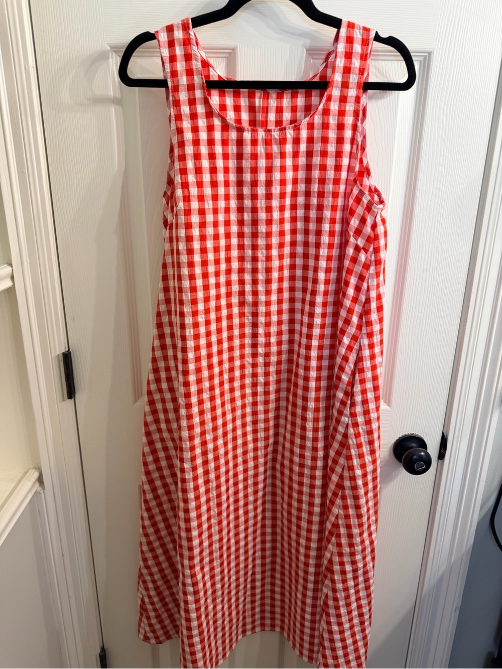 Red Gingham Sleeveless midi Dress